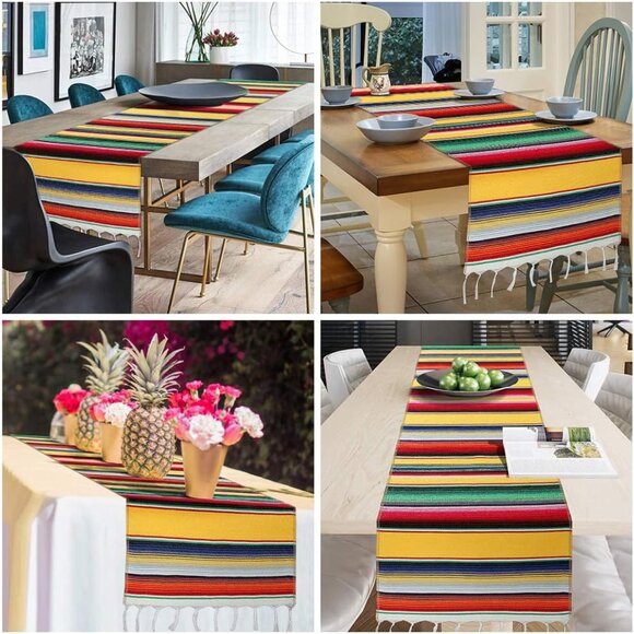 Mexican handwoven cotton table runner 14x84in - Picture 6 of 6
